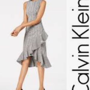 Calvin Klein Paid Ruffle Sheath Dress 8 NWOT